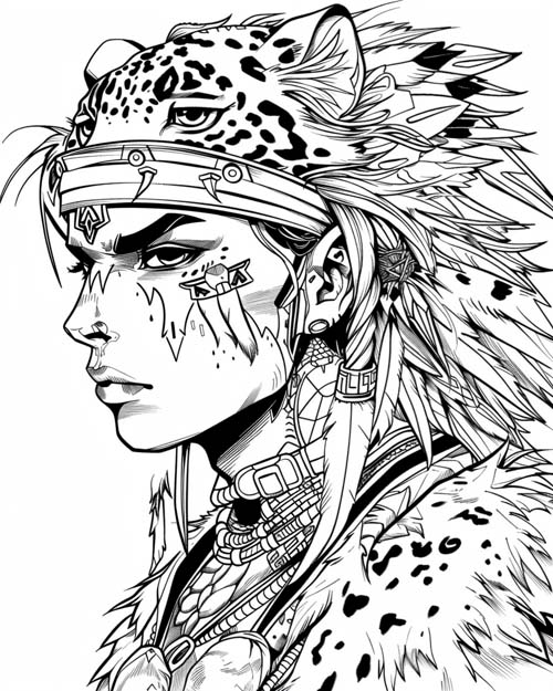 Aztec jaguar warrior coloring page