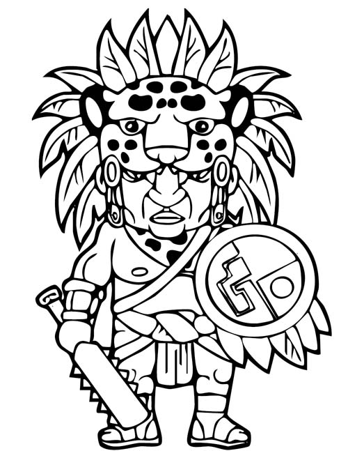 Aztec jaguar warrior coloring page