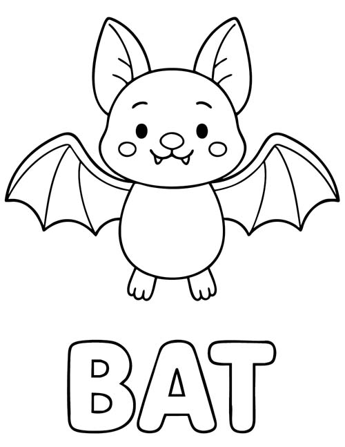 simple vocabulary word coloring page of a bat