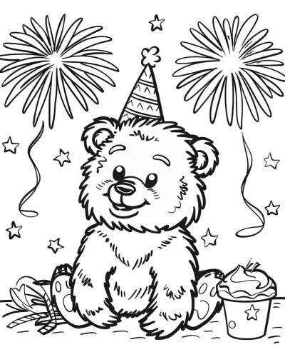 Party bear coloring page
