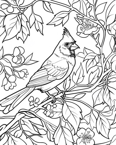 coloring page of a cardinal with thick lines