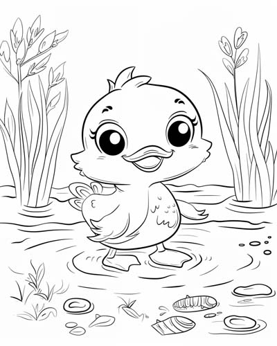 coloring page of a duckling