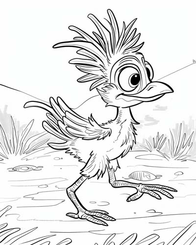 coloring page of a cartoon roadrunner