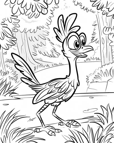 coloring page of a cartoon roadrunner