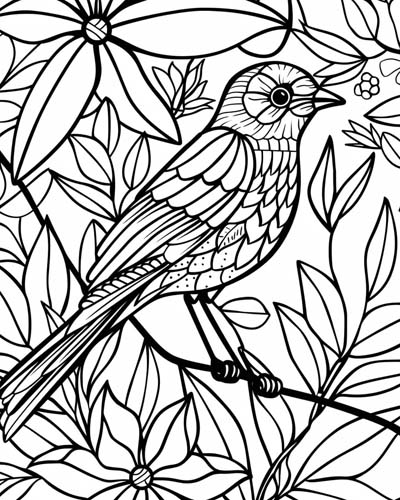 adult coloring page of a robin