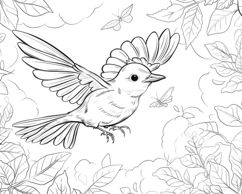 realistic coloring page of a robin in flight