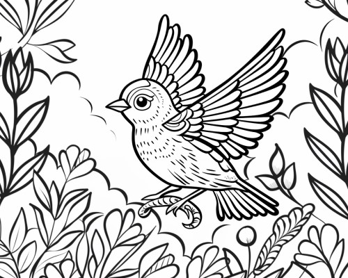 coloring page of a robin with a worm