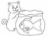 cat and fish coloring page