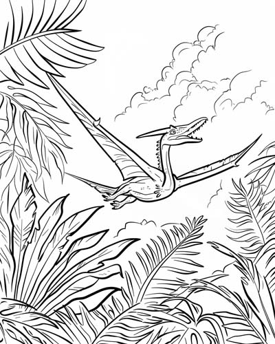 Pterodactyl over the ferns coloring page