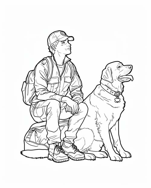 labrador retriever and his owner coloring page
