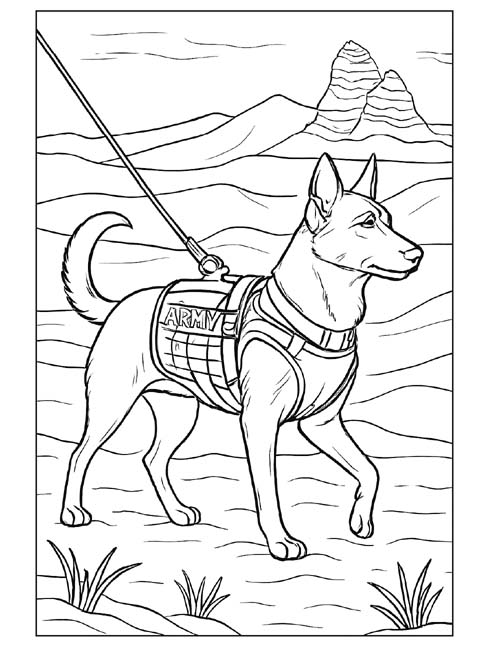 Belgian Malinois desert patrol coloring page