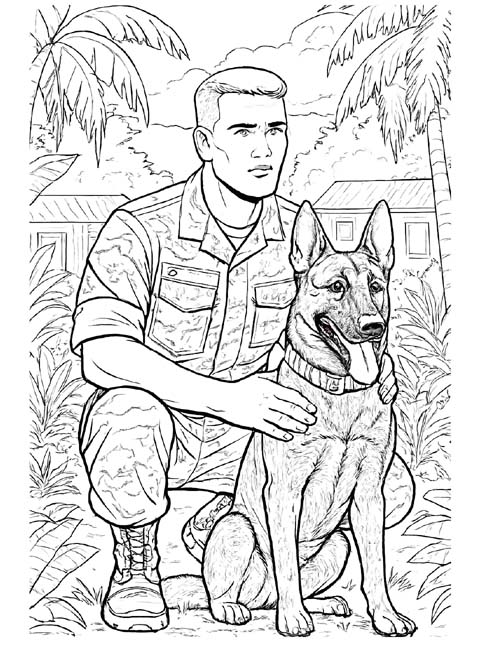 military dog and handler coloring page