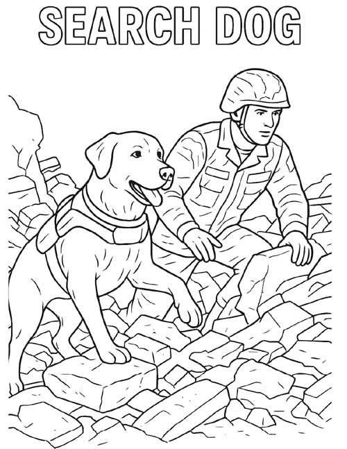 military search and rescue dog coloring page