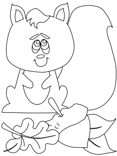 Coloring page of a squirrel in autumn
