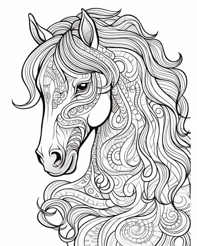 horse adult coloring page