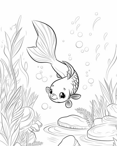 cheerful cartoon koi coloring page