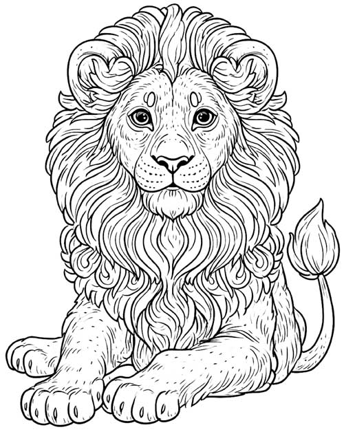 ink sketch coloring page of a lion