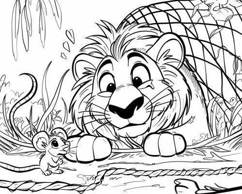 Aesop's fables:  the lion and the mouse coloring page