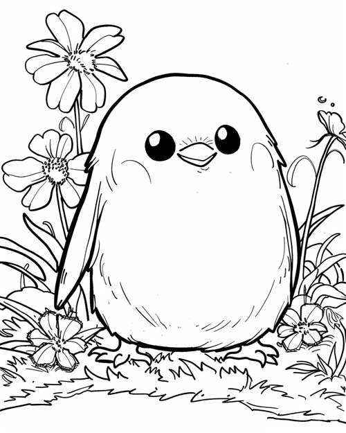 coloring page of a mochi chick pillow