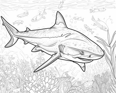 coloring page of a bull shark