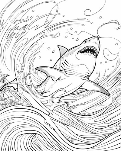 great white shark breeching coloring page