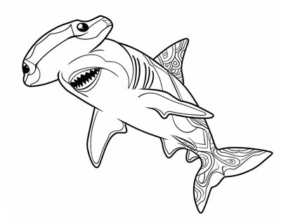 coloring page of a hammerhead shark
