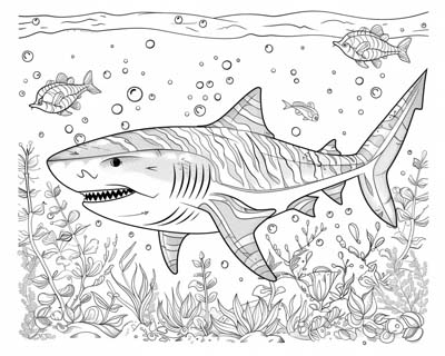coloring page of a tiger shark