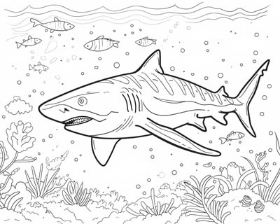 coloring page of a tiger shark