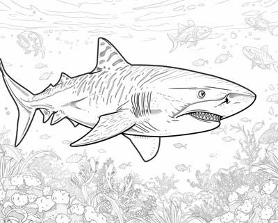 coloring page of a tiger shark