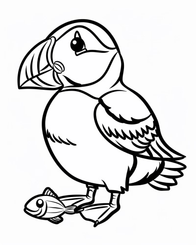 puffin and a fish coloring page