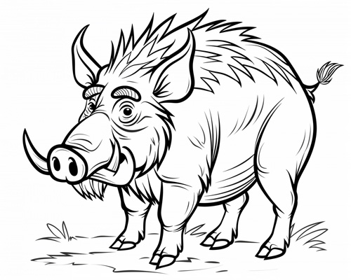 simple coloring page of a cartoon wild boar