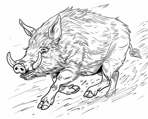 coloring page of a wild boar