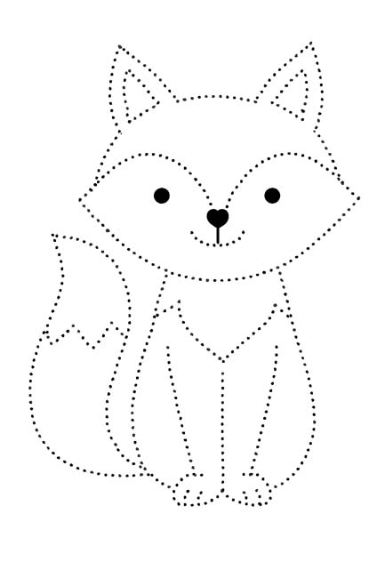 easy dotted outline coloring page of a fox