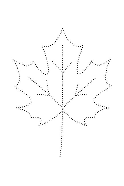 easy dotted outline coloring page of a maple leaf