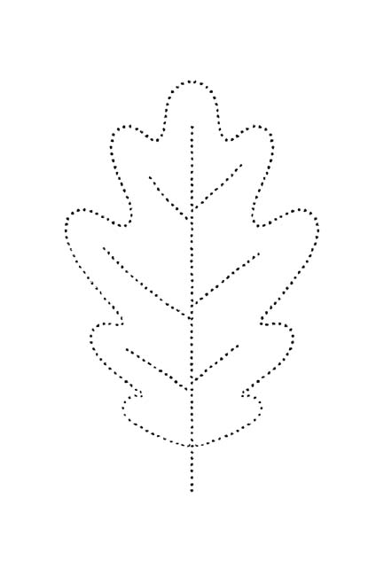 easy dotted outline coloring page of an oak leaf