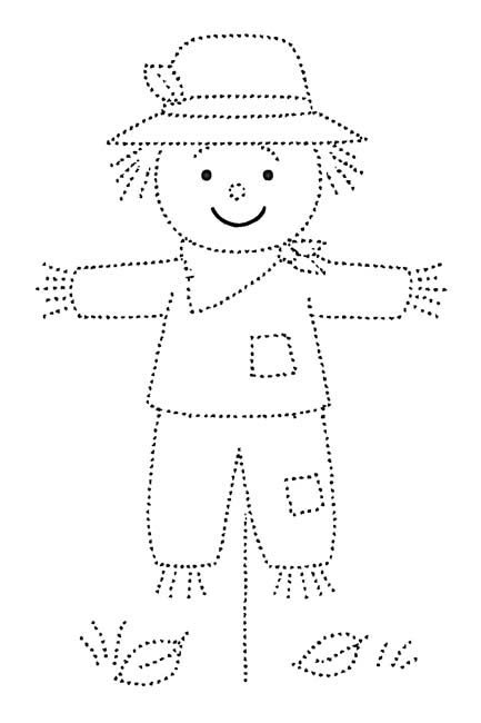easy dotted outline coloring page of a scarecrow
