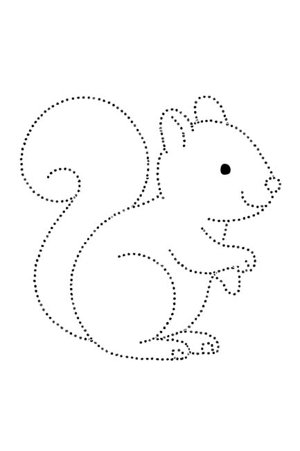 easy dotted outline coloring page of a squirrel