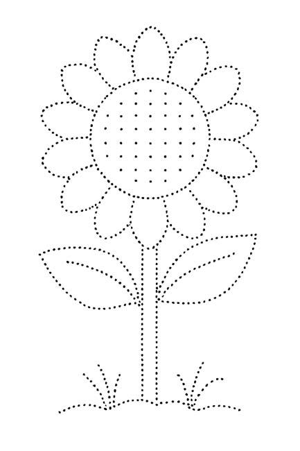 easy dotted outline coloring page of a sunflower