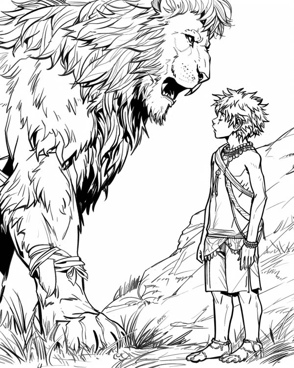 Bible coloring page of Daniel and the Lion