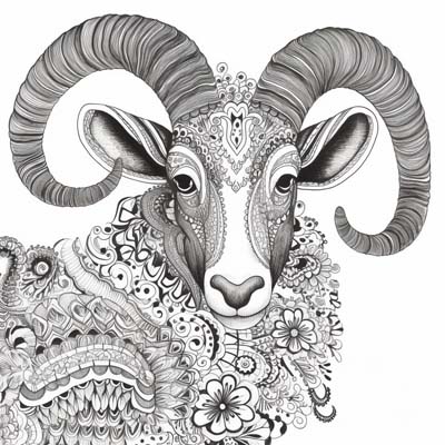 bighorn sheep and flowers adult coloring page
