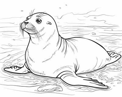 coloring page of a harbour seal on the harbour
