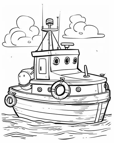 coloring page of a tugboat