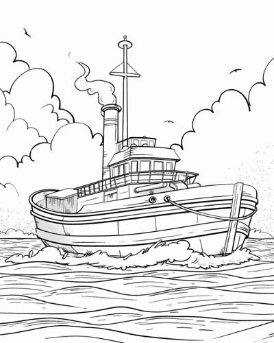 coloring page of a tugboat