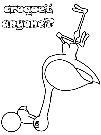 Queen of Hearts' flamingo croquet coloring pages