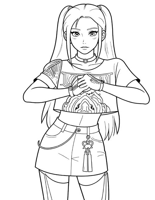 k-pop demon hunters coloring page of Mira
