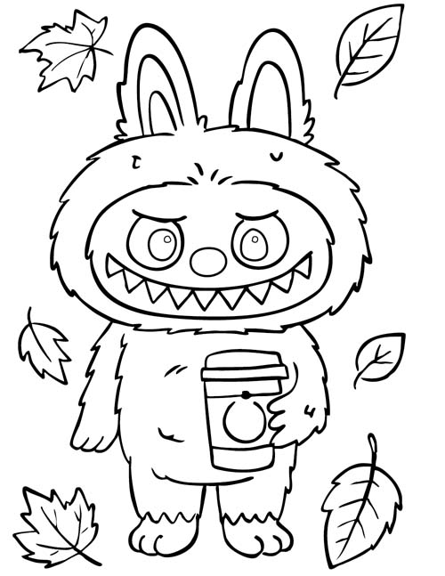 labubu coloring page of an autumn latte character
