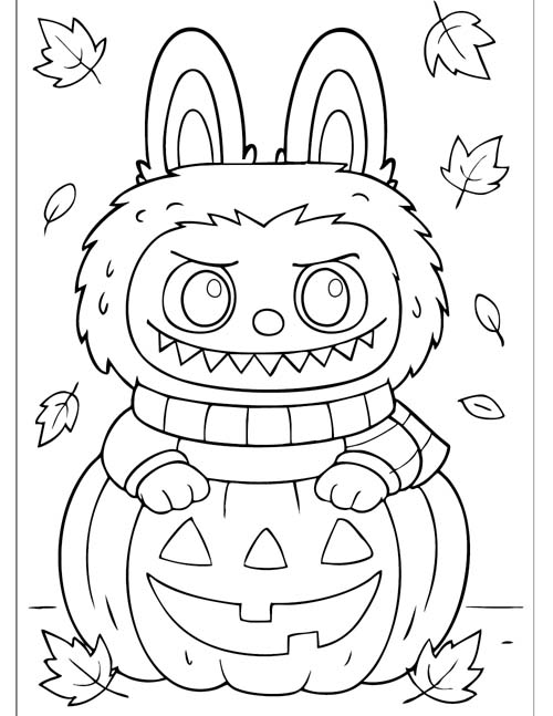 labubu coloring page of jackolantern character