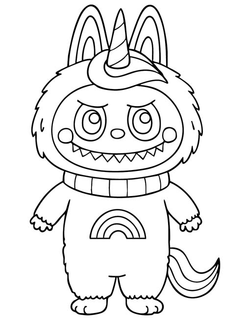labubu coloring page of unicorn character