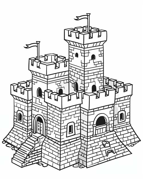 coloring page of a lego castle