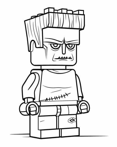 coloring page of a lego frankenstein